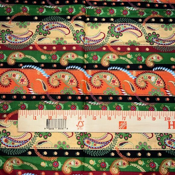 Fall Thanksgiving Fabric Paisley Stripe Orange Green Yellow 27" x 43" - Picture 2 of 3